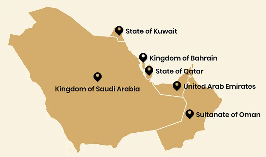 Map Of The Gcc Member Countries